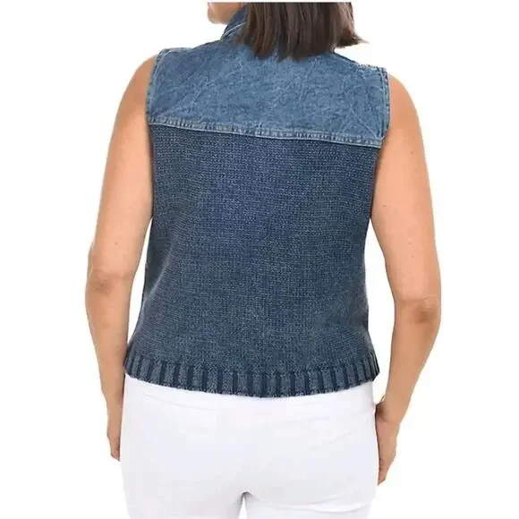 PBJ Blues Denim Sweater Vest Women's XL Indigo Casual Festival Coastal Summer - Picture 12 of 13